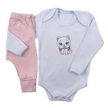 Conjunto Roupa Bebê Menina Body Gatinha 2 e Calça Mijão Culote - Semprebebê