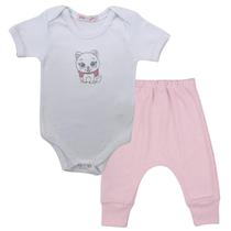 Conjunto Roupa Bebê Menina Body Gatinha 2 e Calça Mijão Culote