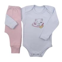 Conjunto Roupa Bebê Menina Body Gatinha 5 e Calça Mijão Culote