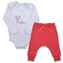 Conjunto Roupa Bebê Menina Body Love e Calça Mijão Culote com Laço