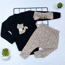 Conjunto Roupa Bebê Menina Body Manga Longa com Calça e Faixa Blogueirinha Diva Inverno Frio v5