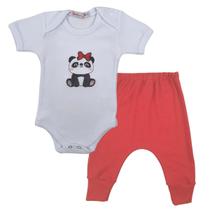 Conjunto Roupa Bebê Menina Body Panda e Calça Mijão Culote