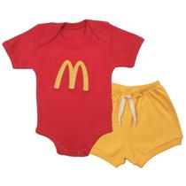 Conjunto Roupa Bebê Menina Menino Body McDonalds e Short Tapa Fralda Temático Mêsversário
