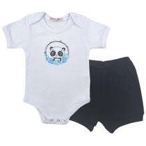 Conjunto Roupa Bebê Menina Menino Body Panda Safari e Short Tapa Fralda Infantil