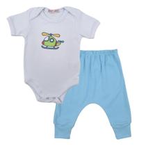 Conjunto Roupa Bebê Menino Body Helicóptero e Calça Mijão Culote