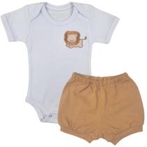 Conjunto Roupa Bebê Menino Menina Body Bordado/Aplique Leãozinho e Short Tapa Fralda