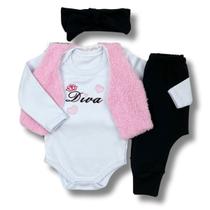 Conjunto Roupa Bebe Mini Diva Feminino Moda Blogueira Modinha Blogueirinha Menina Colete Body Manga Longa c22589