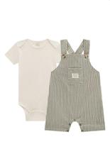 Conjunto Roupa Body Cotton e Jardineira Tecido Atenas Listrado Confortável Moda Verão LucBoo