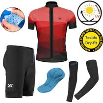 Conjunto Roupa Camisa Bermuda Manguito Ciclismo Bike Proteção Uv Shorts Forro Gel Camiseta Dry Fit