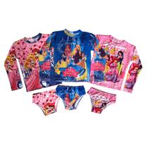 Conjunto Roupa De Banho Infantil Menina Camisa Manga Longa com Protetor Solar UV50+ Personagens