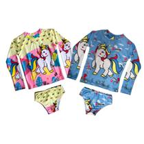 Conjunto Roupa De Banho Infantil Menina Camisa Manga Longa com Protetor Solar UV50+ Personagens