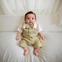 Conjunto Roupa de Batizado Bebê Menino Samuel Kit 4 Peças