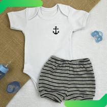 Conjunto Roupa de Bebê Menino Marinheiro Listrado Body e Short Tapa Fralda