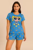 Conjunto Roupa de Dormir Pijama Feminino Blusinha Shorts Baby Dool Desenho Animado Divertido - Porta