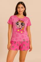 Conjunto Roupa de Dormir Pijama Feminino Blusinha Shorts Baby Dool Desenho Animado Meninas Poderosas