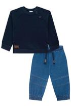 Conjunto Roupa Infantil Blusão Confortável Moda Inverno Jacquard Calça Jogger Jeans Lucboo