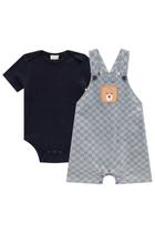 Conjunto Roupa Infantil Body Em Suedine Manga Curta + Jardineira Jacquard Estampa Urso LucBoo Conjunto Roupa Infantil Body Em Suedine Manga Curta + Jardineira Jacquard Estampa Urso LucBoo