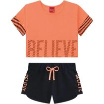 Conjunto Roupa Infantil Camisa Crooped Meia Malha e Short Em Moletom Confortável Kyly Conjunto Roupa Infantil Camisa Crooped Meia Malha e Short Em Moletom Confortável Kyly