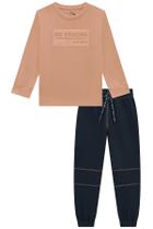 Conjunto Roupa Infantil Camiseta Meia Malha Manga Longa e Calça Jogger Moletom Sem Pelúcia