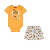 Conjunto Roupa Infantil Kyly Body Curto Estampa Divertida Delicado + Shortinho Confortável
