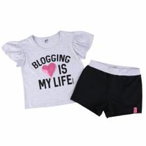 Conjunto Roupa Infantil Menina Blusa Manga Curta C/ Estampa + Shorts Leve Dia a Dia Verão Leve