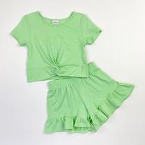 Conjunto Roupa Infantil Menina Blusa + Short Em Malha Texturizada Moda Verão Blogueira Alakazoo