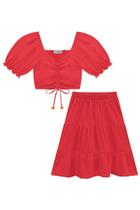 Conjunto Roupa Infantil Menina Top Cropped e Saia Midi Air Flow Kukiê Vermelho Moda Verão Leve Conjunto Roupa Infantil Menina Top Cropped e Saia Midi Air Flow Kukiê Vermelho Moda Verão Leve