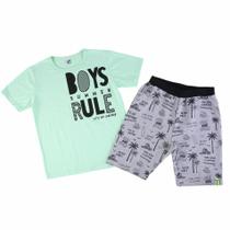 Conjunto Roupa Infantil Menino Camiseta Estampa Summer Boys + Bermuda Surf Praia Leve Kookabu