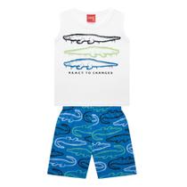 Conjunto Roupa Infantil Menino Regata + Bermuda Estampa Jacaré Confortável Verão Dia a Dia Kyly