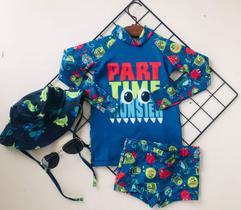 Conjunto Roupa Infantil Menino Sunga + Blusa Manga Longa UV50+ Marujos e Sereias Monstrinhos