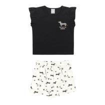 Conjunto Roupa Menina Alakazoo Blusa Manga Curta C/ Babados + Shorts Doguinho Confortável Leve