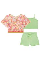 Conjunto Roupa Menina Trio Top Canelado Blusa Boxy Over Tela Shorts Em Moletom Moda Verão Kukiê Conjunto Roupa Menina Trio Top Canelado Blusa Boxy Over Tela Shorts Em Moletom Moda Verão Kukiê
