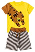 Conjunto Roupa Menino Infantil Menino Verão Tigre Kangulu Rosa Azul Kids Algodão Premium