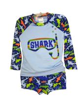 Conjunto Roupa Moda Praia Shark Infantil Camiseta Manga Longa Proteção UV Dodarô Kids