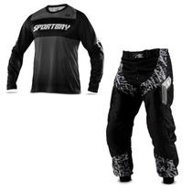 Conjunto Roupa Motocross Trilha Enduro Calça Insane In Black Camisa Sportbay Oficial 01 Cinza