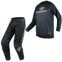 Conjunto Roupa Trilha Moto Cross ASW Minimal Preto Enduro