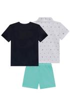 Conjunto Roupa Trio Camisetas Meia Malha Camisa Linho e Bermuda Sarja Pita Manga Curta LucBoo