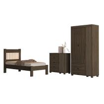 Conjunto Roupeiro/Cômoda/Cama De Solteiro Bela Chocolate - VJ Móveis