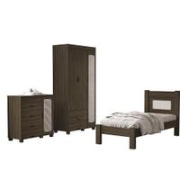 Conjunto Roupeiro/Cômoda/Cama De Solteiro Clara Chocolate - VJ Móveis Conjunto Roupeiro/Cômoda/Cama De Solteiro Clara Chocolate - VJ Móveis