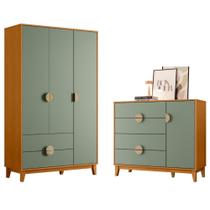 Conjunto Roupeiro e Cômoda Sapateira Cafeara Cinamomo Sálvia Conjunto Roupeiro e Cômoda Sapateira Cafeara Cinamomo Sálvia