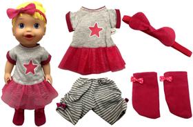 Conjunto Roupinha E Acessórios Para Boneca Bebê Little Mommy Mattel Blusa Calça Tiara Meias - Pupee