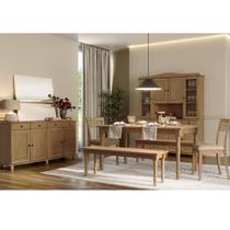 Conjunto Rubi: Cristaleira, Balcão 4 Portas, Mesa 2 Bancos 2 Cadeiras Freijó Madeira Pinus - Finestra
