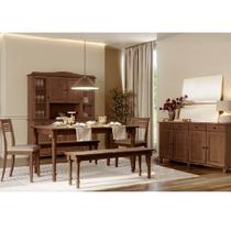 Conjunto Rubi: Cristaleira, Balcão 4 Portas, Mesa 2 Bancos 2 Cadeiras Madeira Pinus Café - Finestra