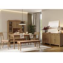 Conjunto Rubi: Cristaleira, Balcão 4 Portas, Mesa 2 Bancos 2 Cadeiras Madeira Pinus Freijó - Finestra