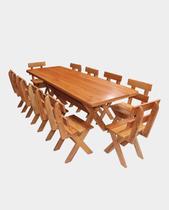 Conjunto Rústico Churrasco e Churrasqueira Madeira Maciça Angelim com 10 Cadeiras 2,20m - Mesas Para Churrasco