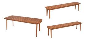 Conjunto Rústico De Jardim 2 Bancos 1 Mesa Madeira Eucalipto