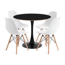 Conjunto Saarinen Basic 90cm Preta e 4 Cadeiras Eames Branca