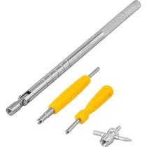 Conjunto Saca Válvula de Pneus 4 Peças para Remoção e Instalação de Núcleos Automotivos Vonder Conjunto Saca Válvula de Pneus 4 Peças para Remoção e Instalação de Núcleos Automotivos Vonder