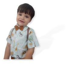 Conjunto Safari Camisa Menino Festa Infantil Temático Suspen