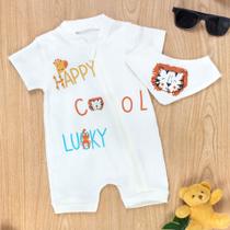 Conjunto Safari Off White Macacão com Zíper e Bandana